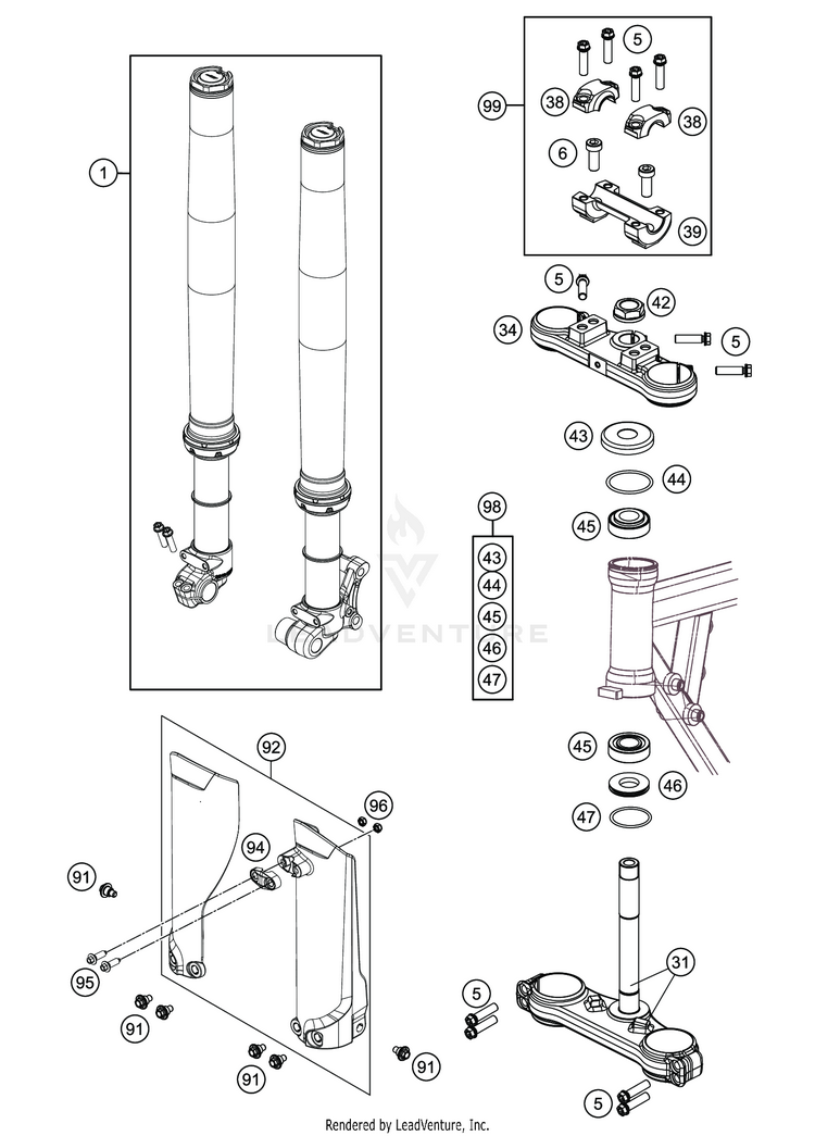 Front Fork, Triple Clamp TC 50 MINI CHASSIS - 2020 Schematic