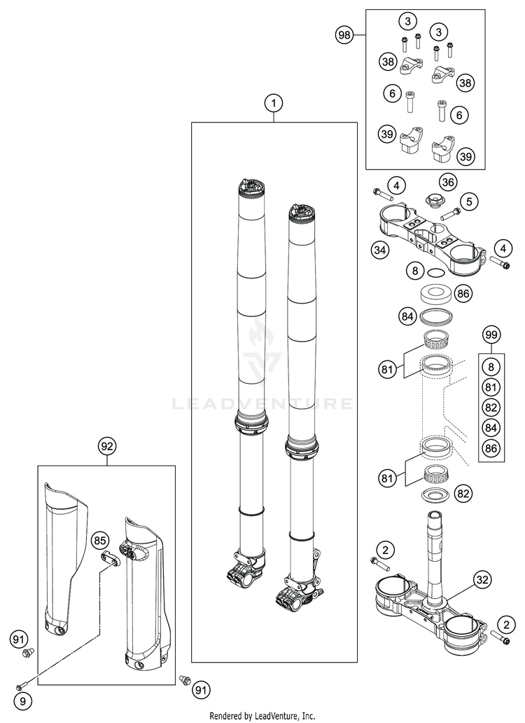 Front Fork, Triple Clamp FE 350s CHASSIS - 2020 Schematic