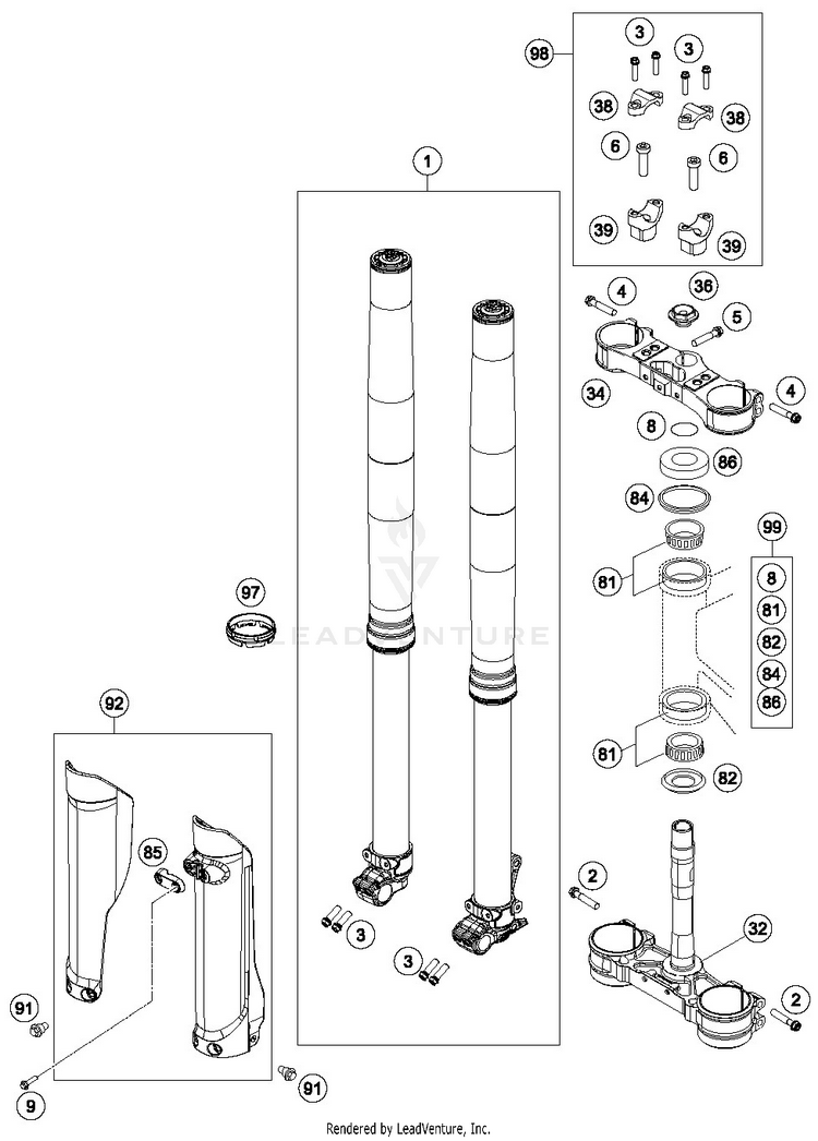 Front Fork, Triple Clamp TE 250i CHASSIS - 2019 Schematic