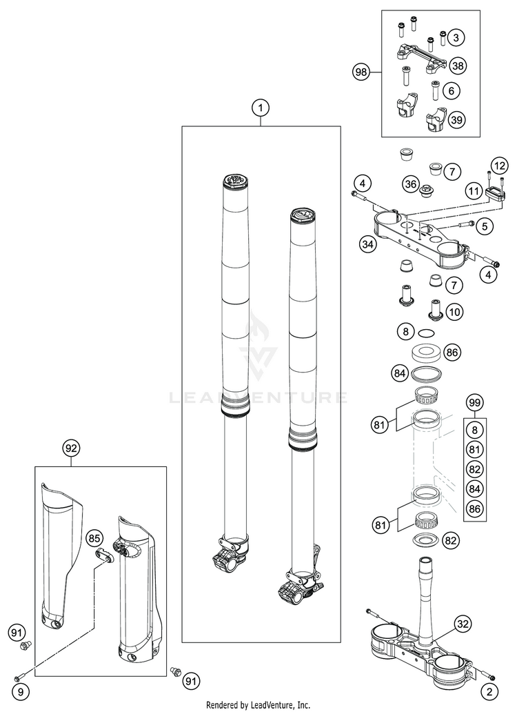 Front Fork, Triple Clamp FC 450 CHASSIS - 2020 Schematic