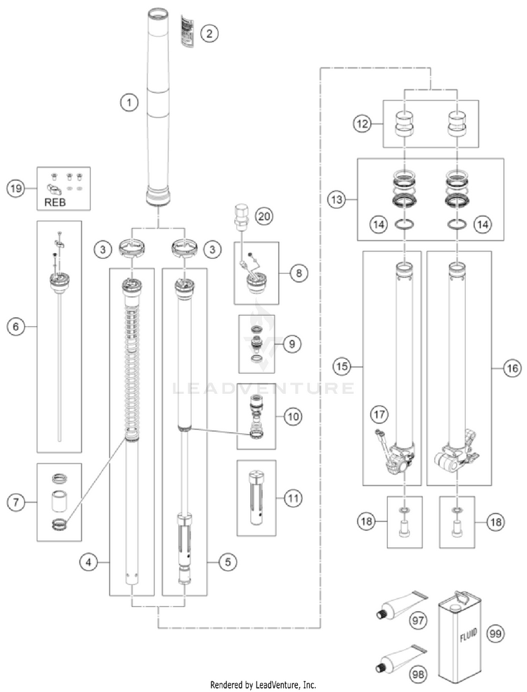 Front Fork Disassembled TC 65 CHASSIS - 2026 Schematic
