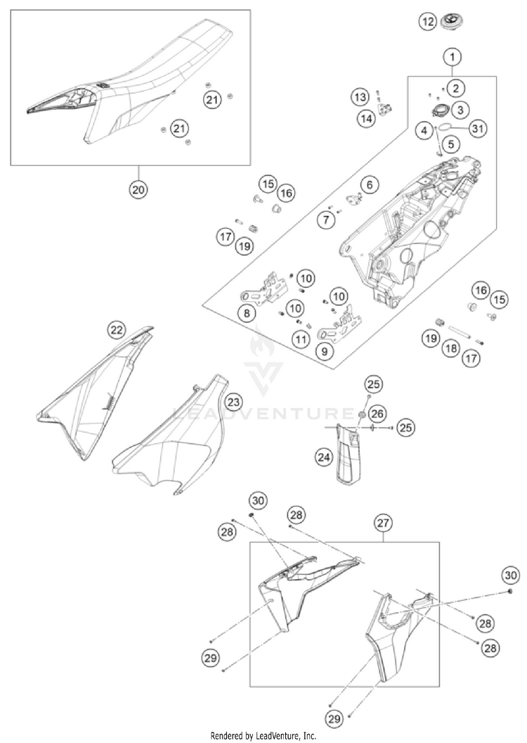 Tank, Seat 701 ENDURO US CHASSIS - 2024 Schematic