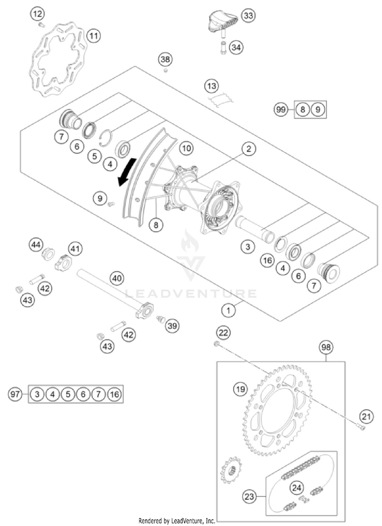 Rear Wheel FX 350 US CHASSIS - 2022 Schematic