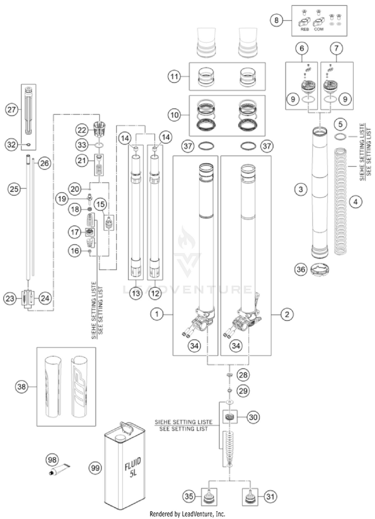 Front Fork Disassembled Schematic