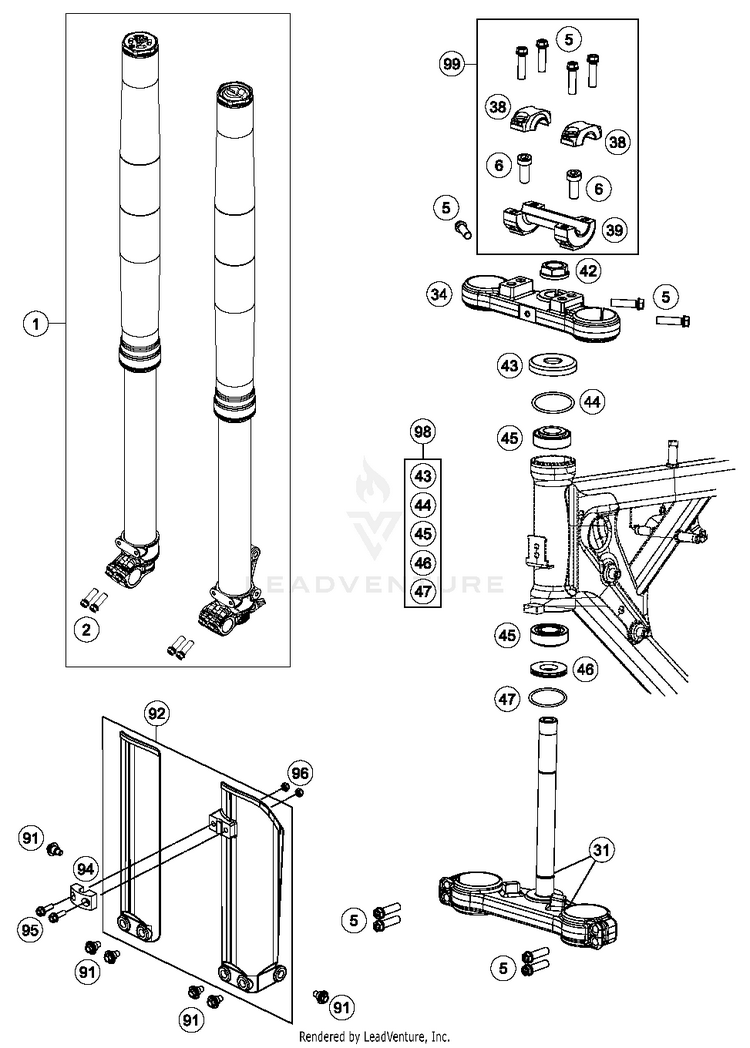 Front Fork, Triple Clamp TC 65 CHASSIS - 2018 Schematic