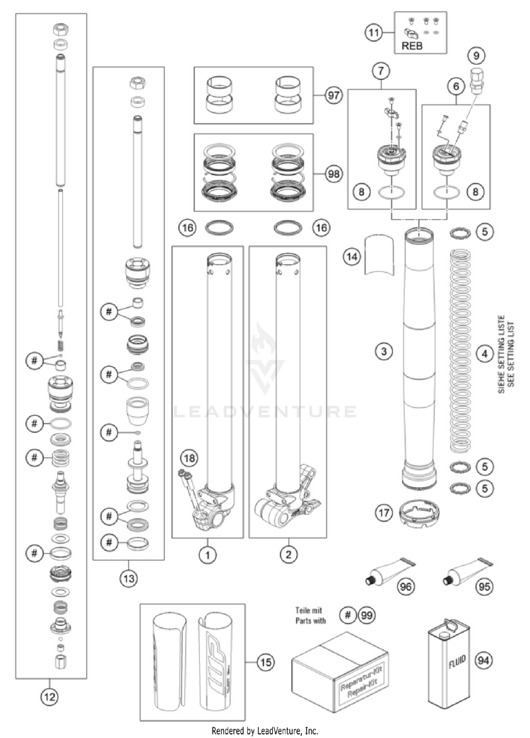 Front Fork Disassembled Schematic