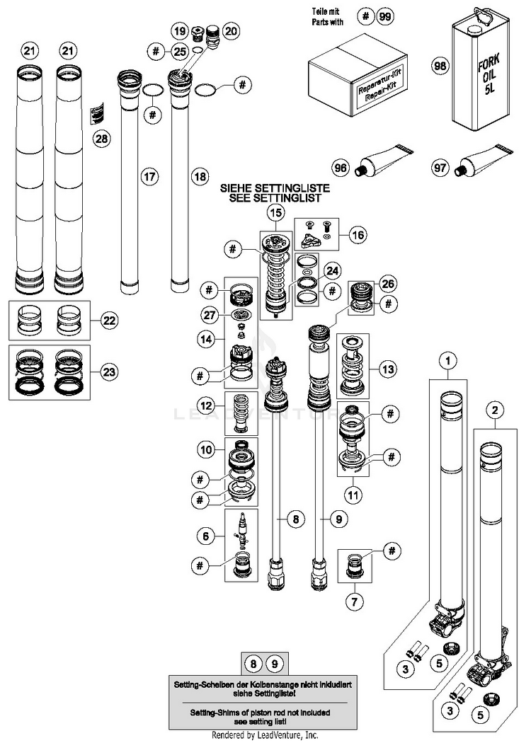 Front Fork Disassembled FC 250 CHASSIS - 2019 Schematic