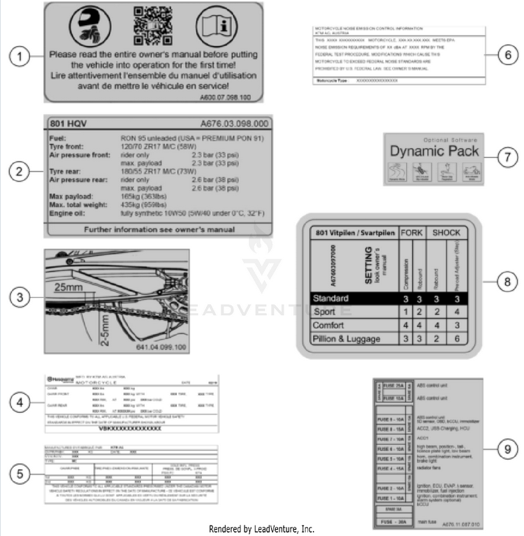 Technic Information Sticker SVARTPILEN 801 CHASSIS - 2024 Schematic
