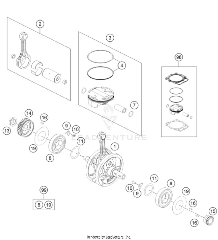Crankshaft, Piston FC/FX 450 ENGINE - 2024 Schematic