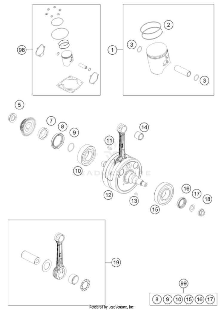Crankshaft, Piston TC 250 ENGINE - 2025 Schematic