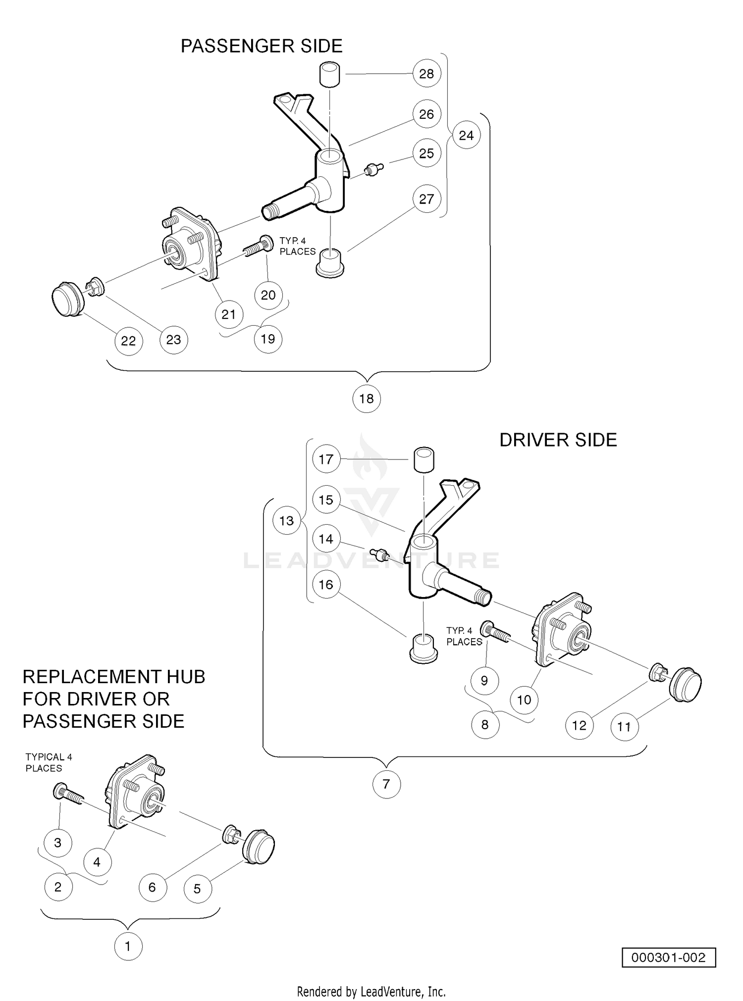 Front Spindles and Hubs - Later Style
