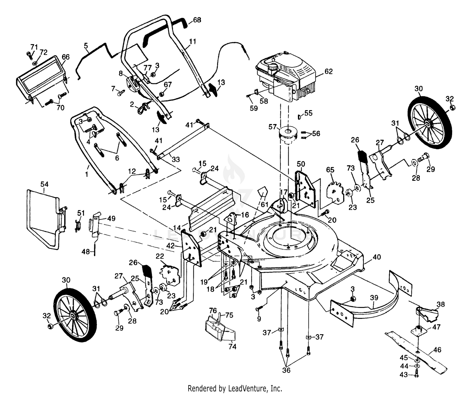 Rotary Lawn Mower - Model No. 56dhs (H56dhsb) - View A
