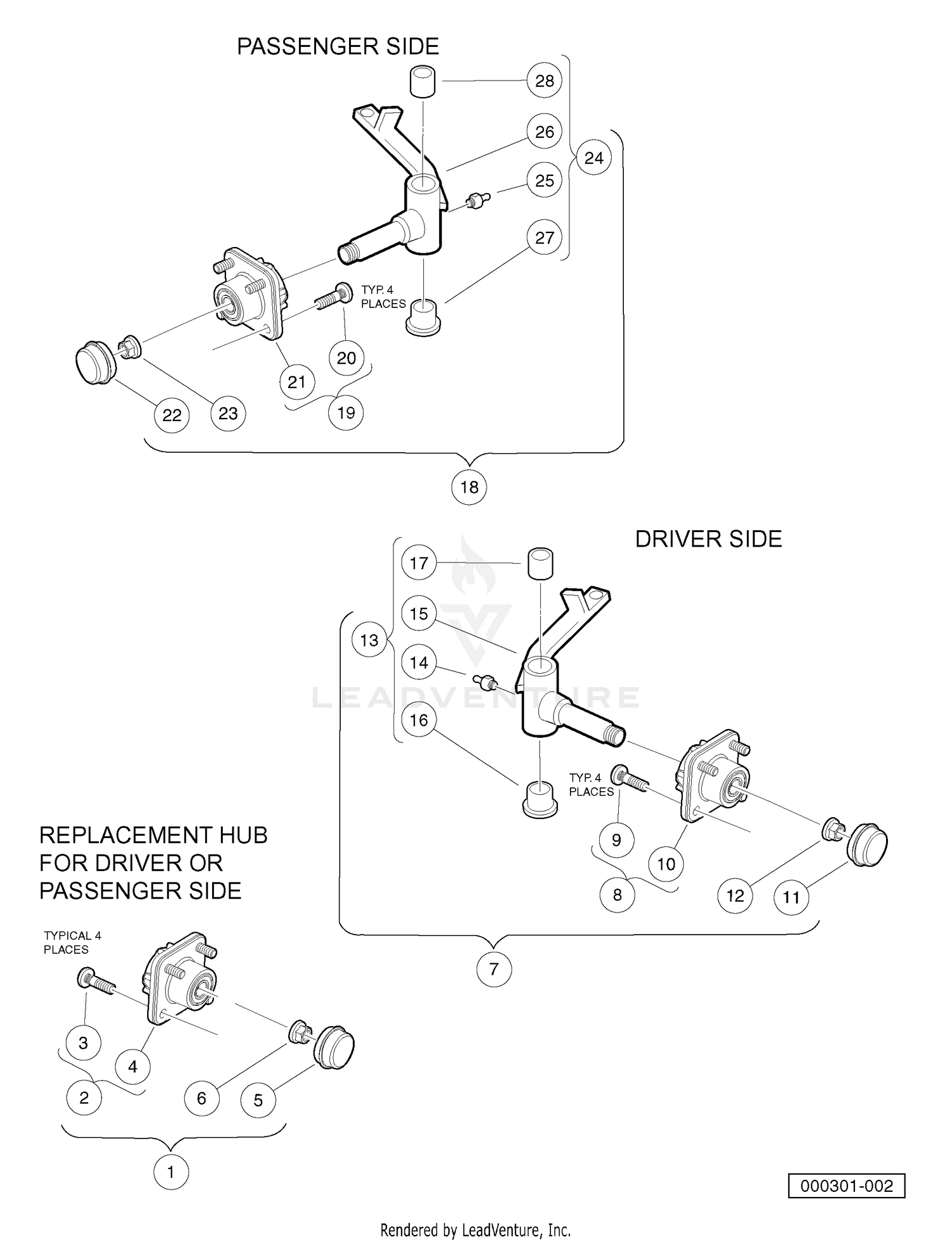 FRONT SPINDLES AND HUBS - LATER STYLE