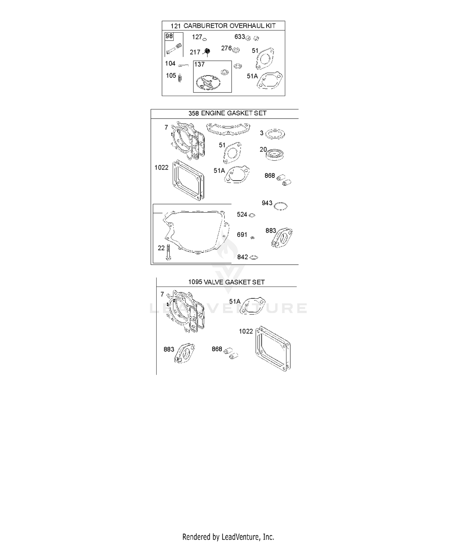 CARBURETOR OVERHAUL KIT, ENGINE/VALVE GASKET SETS