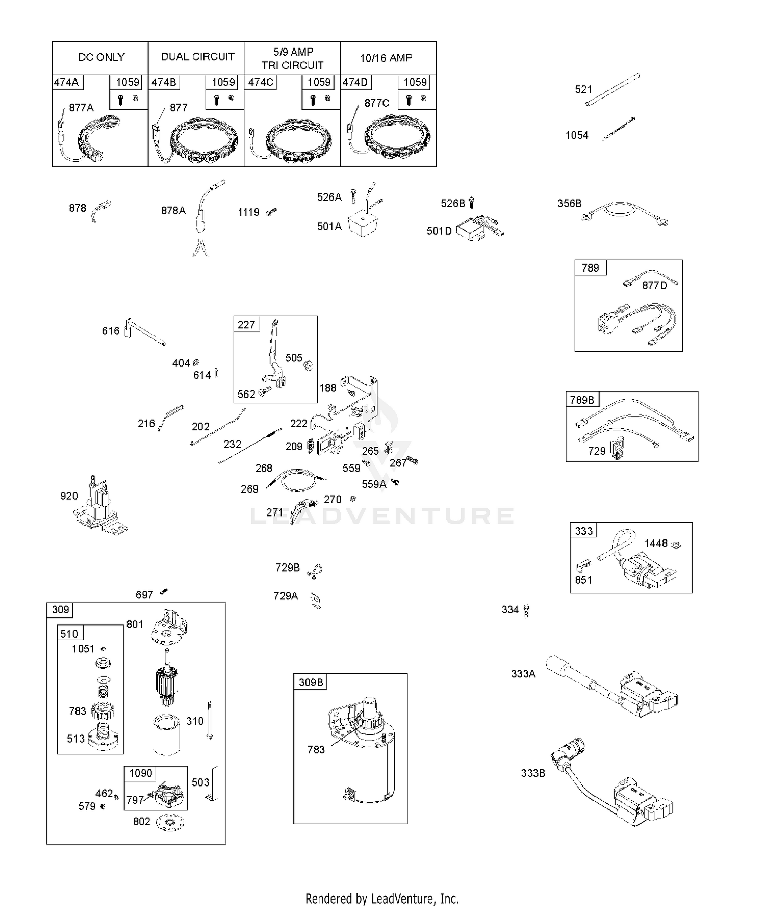 CONTROLS, ALTERNATOR, WIRE ASSY, ELECTRIC STARTER, GOVERNOR SPRING, IGNITION
