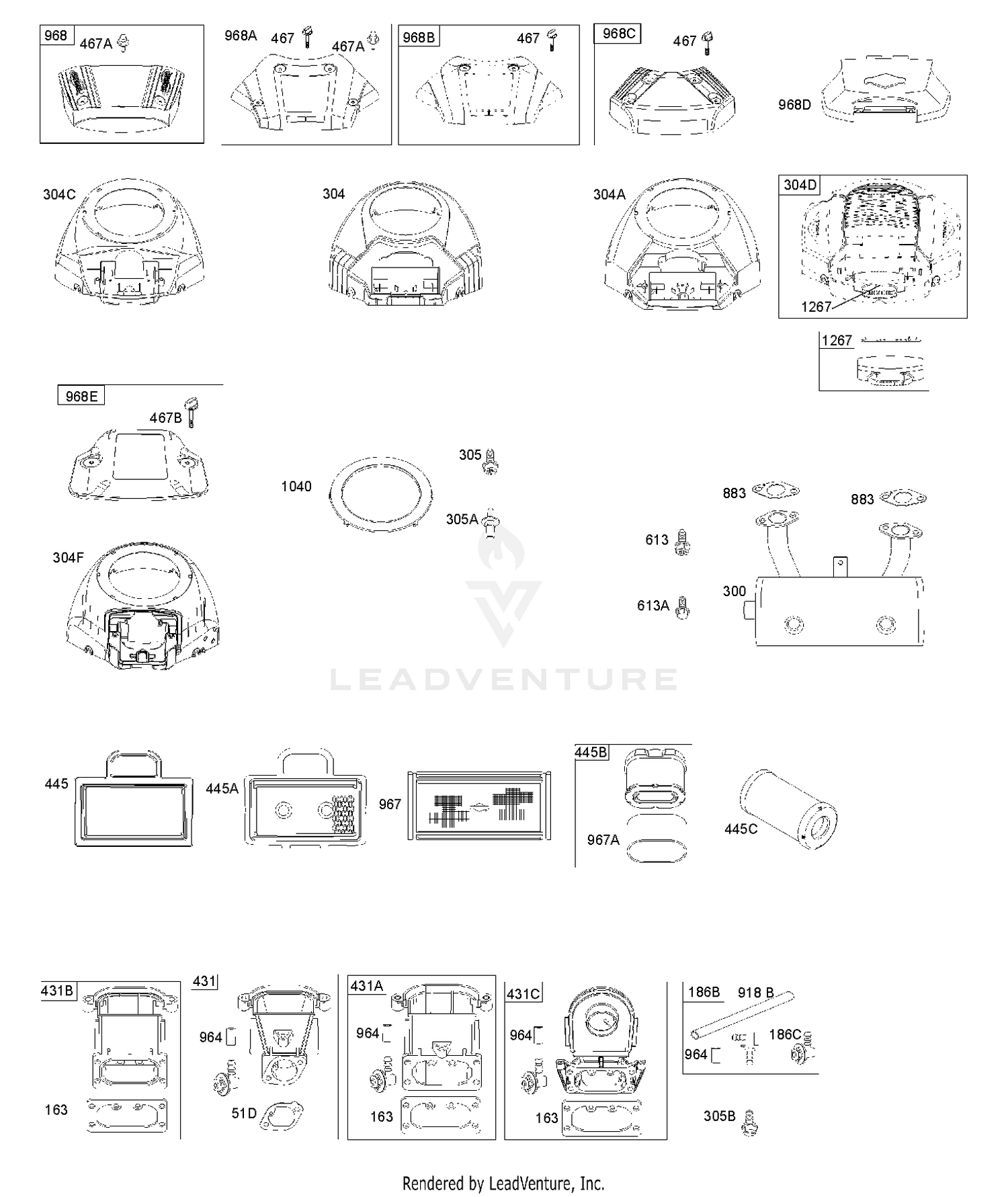 BLOWER HOUSING, AIR CLEANER, MUFFLER