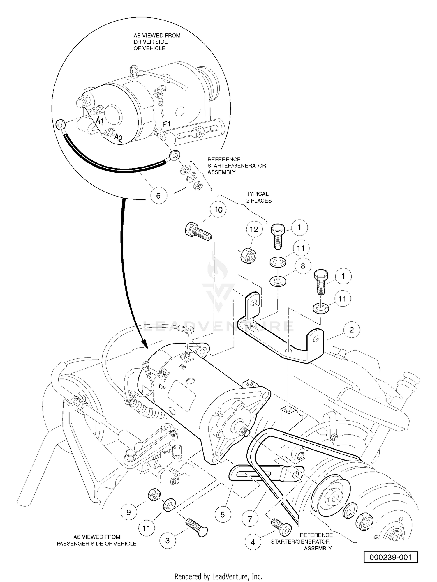 FE350 STARTER/GENERATOR MOUNTING - GASOLINE VEHICLES