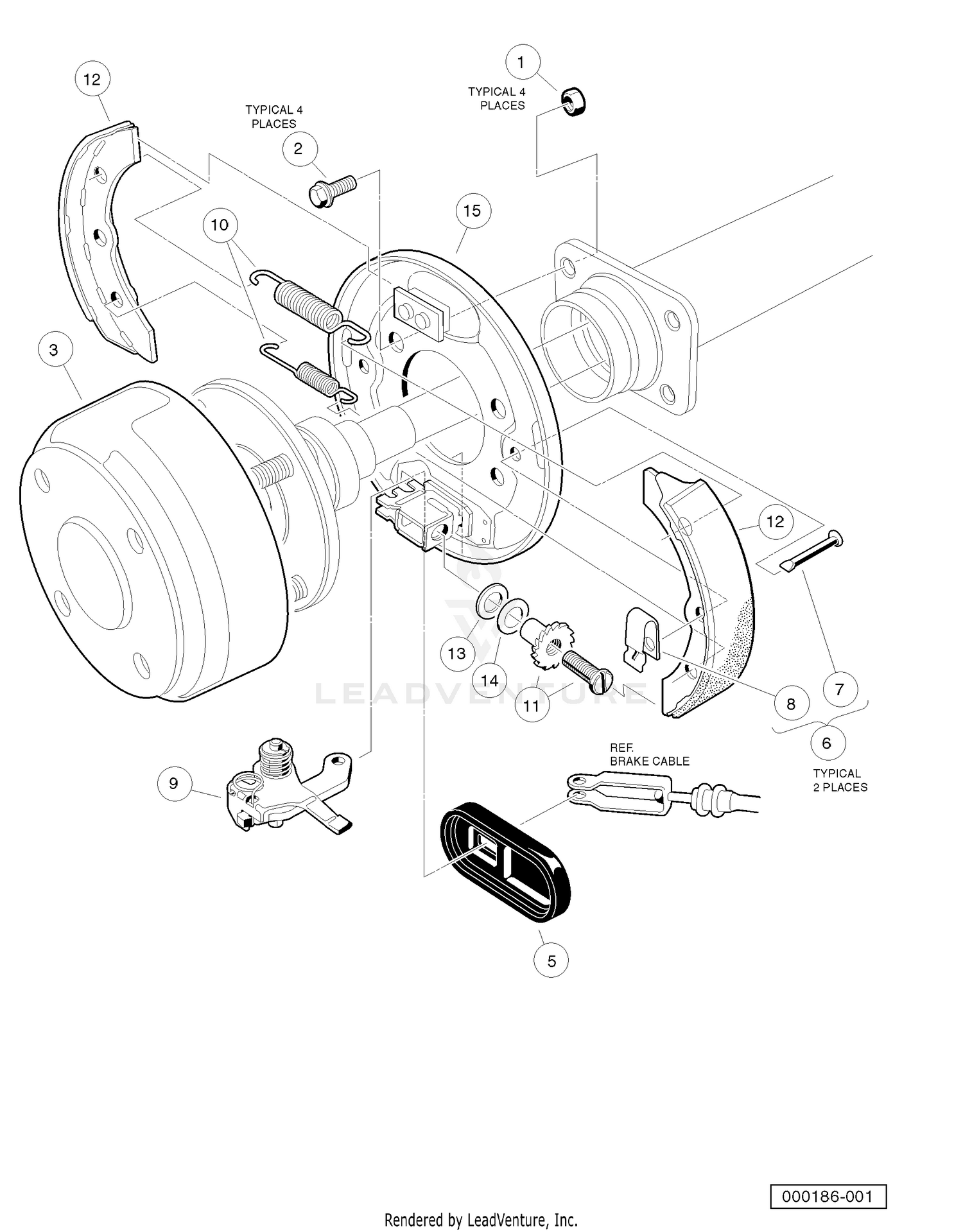 Rear Brake Assembly, Self-Adjusting - Vehicles with 2-Wheel Brakes
