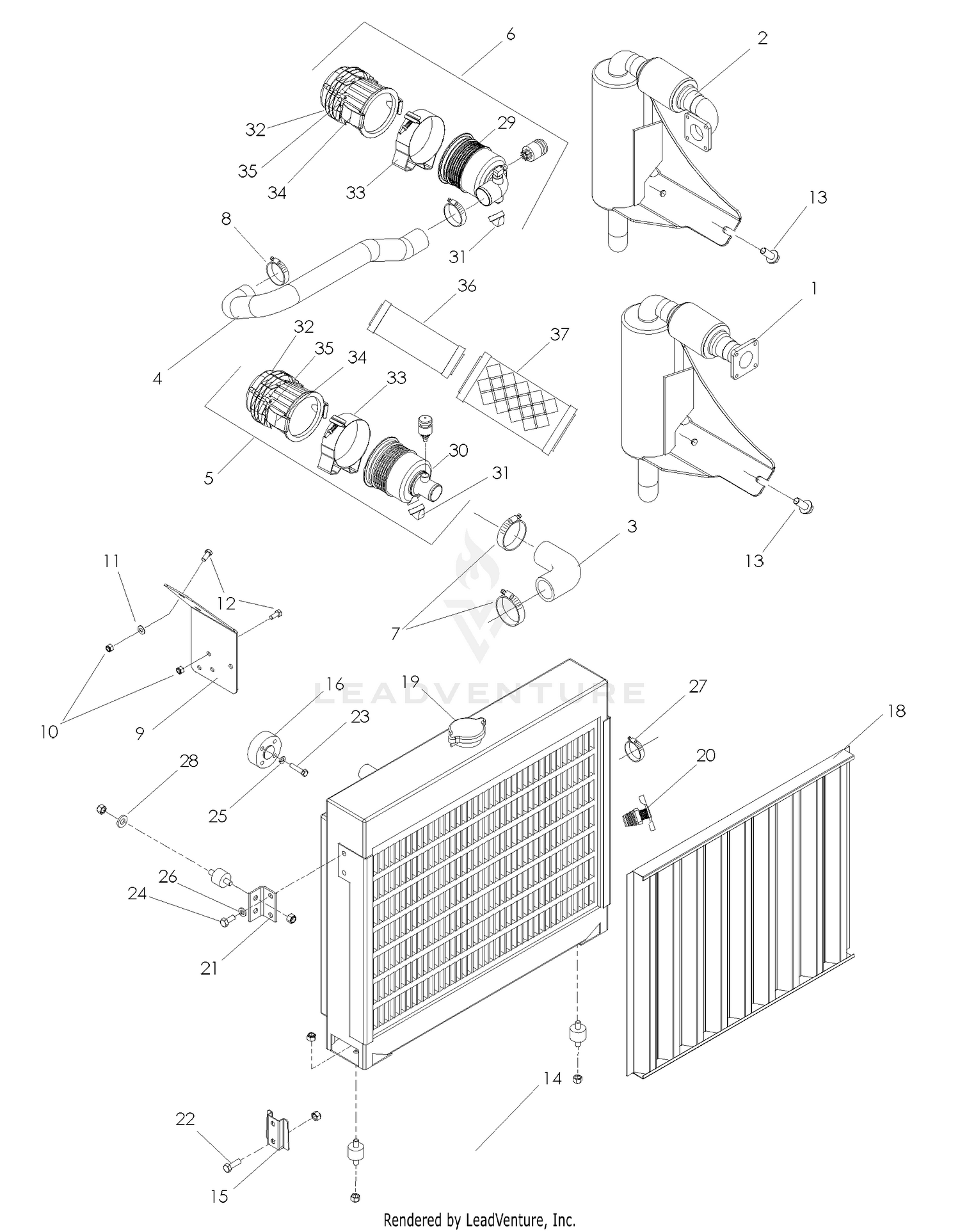 Engine Muffler, Air Filter, Radiator