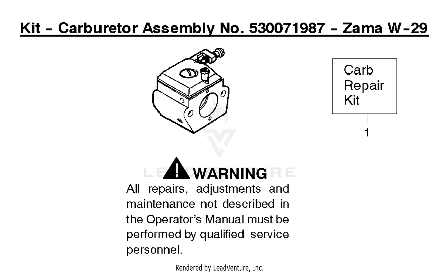 Kit - Carburetor Assembly No.530071987 - Zama W-29