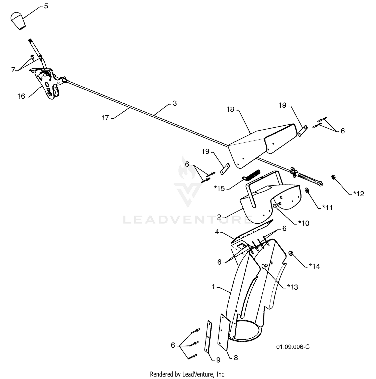 Deflector Control Assm and Discharge Chute