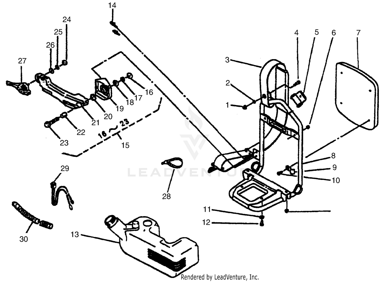 Throttle Assy., Fuel Tank & Backpack Frame