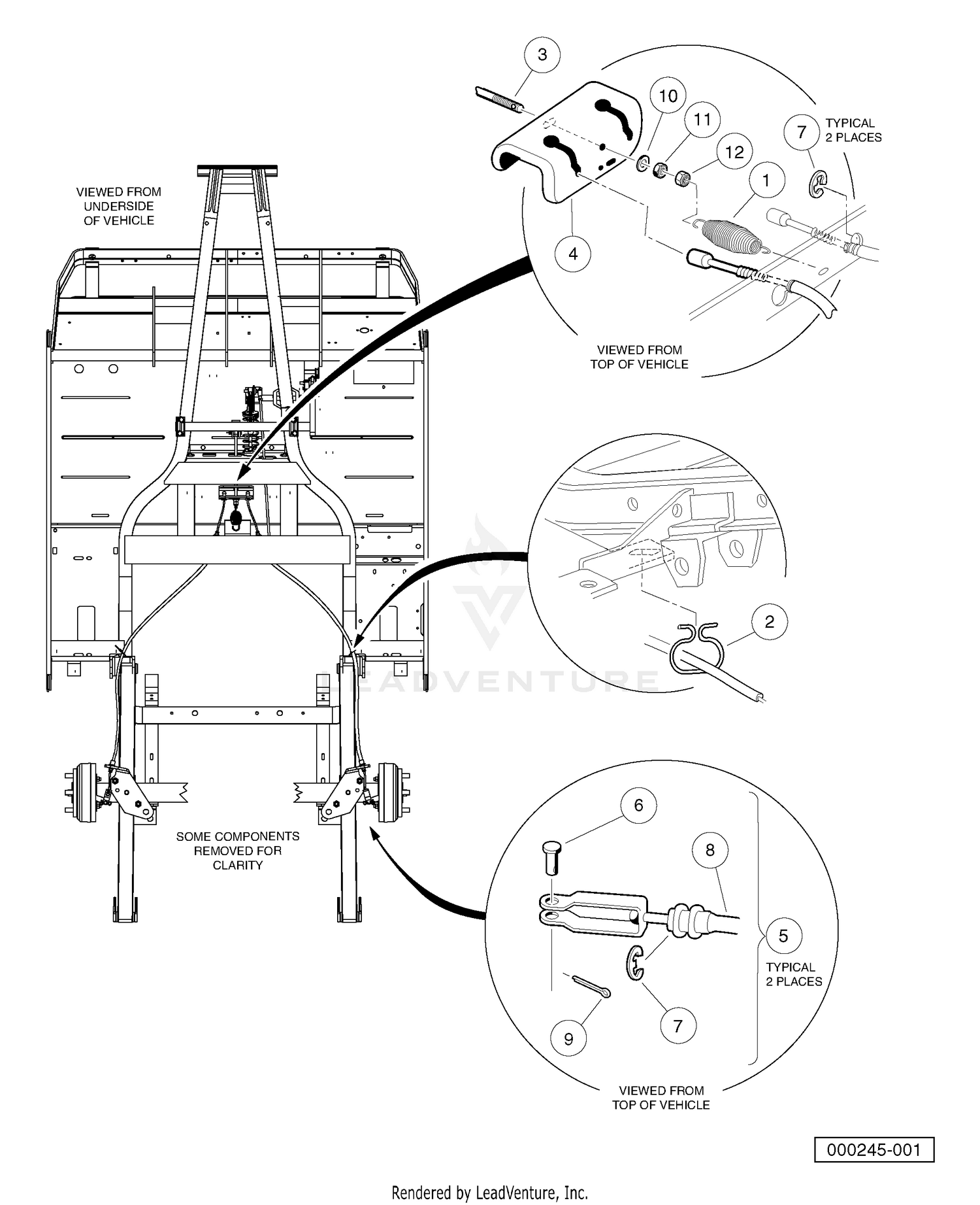 BRAKE CABLE, EQUALIZER, AND EQUALIZER ROD - VEHICLES WITH TWO-WHEEL BRAKES