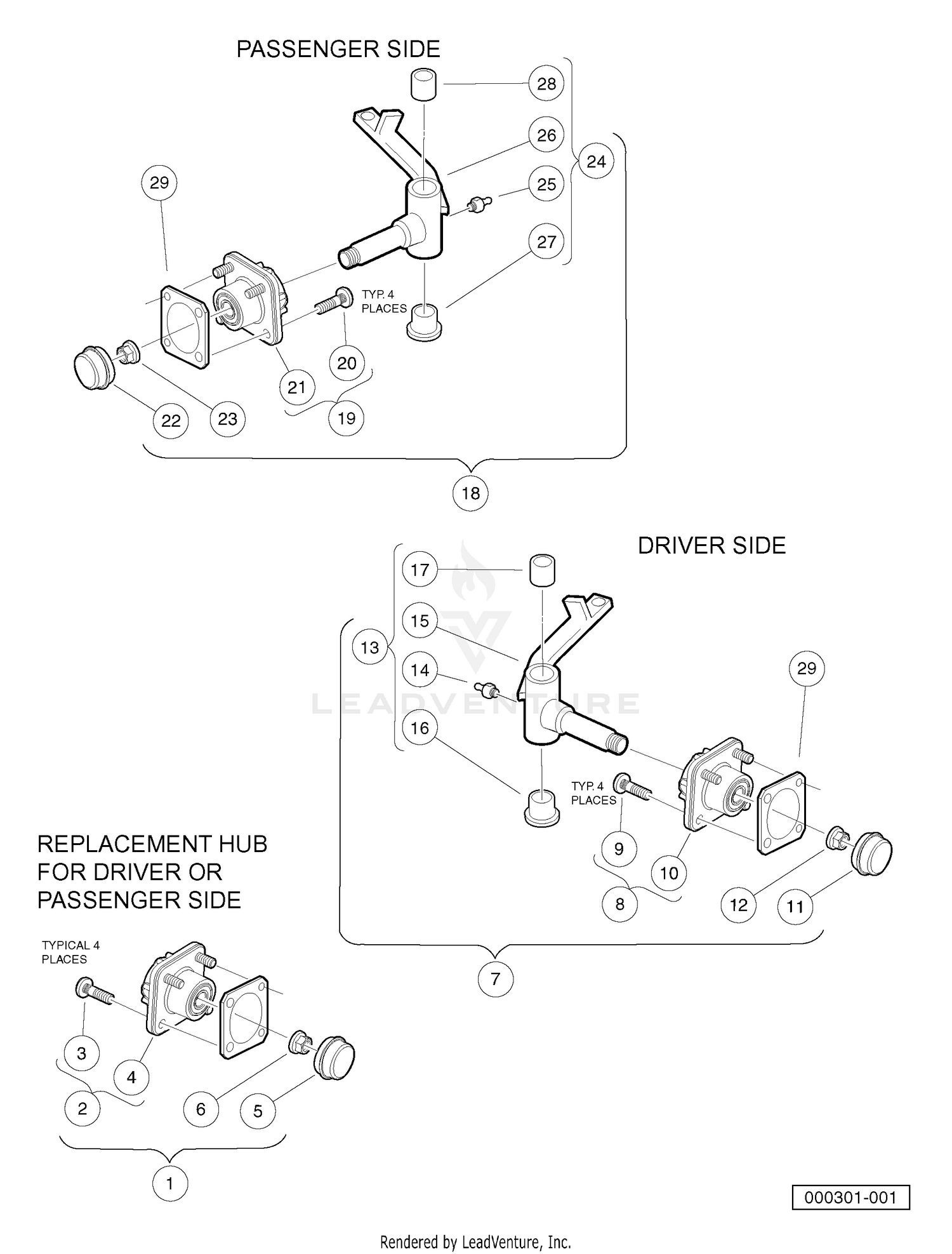 FRONT SPINDLES AND HUBS - EARLIER STYLE