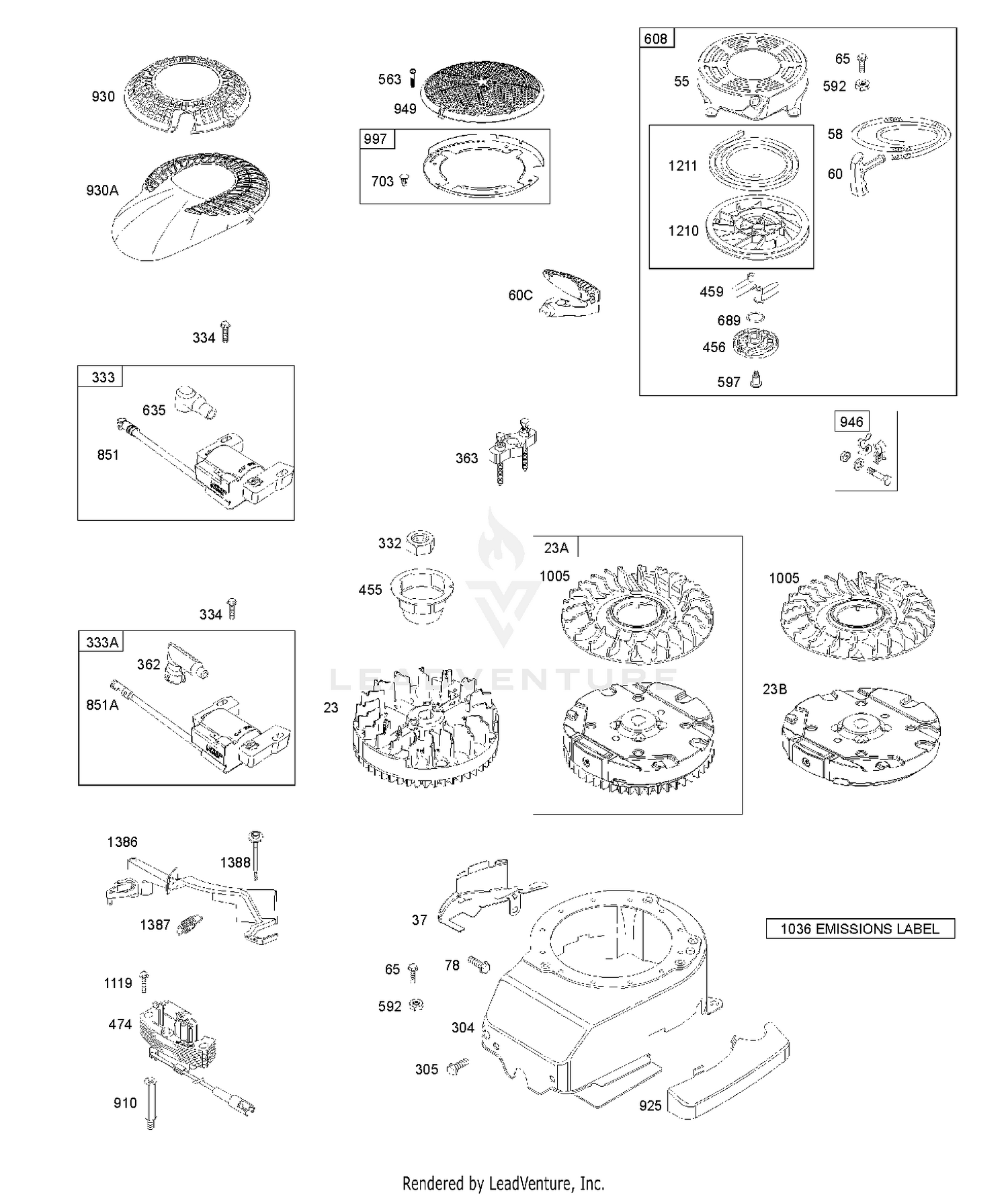 BLOWER HOUSING, FLYWHEEL, REWIND STARTER 4