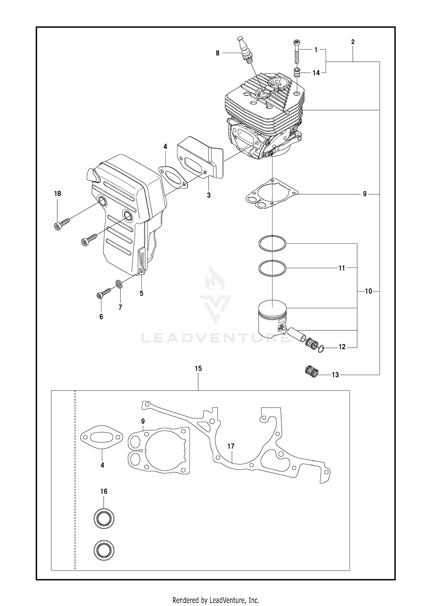 CYLINDER, PISTON & MUFFLER