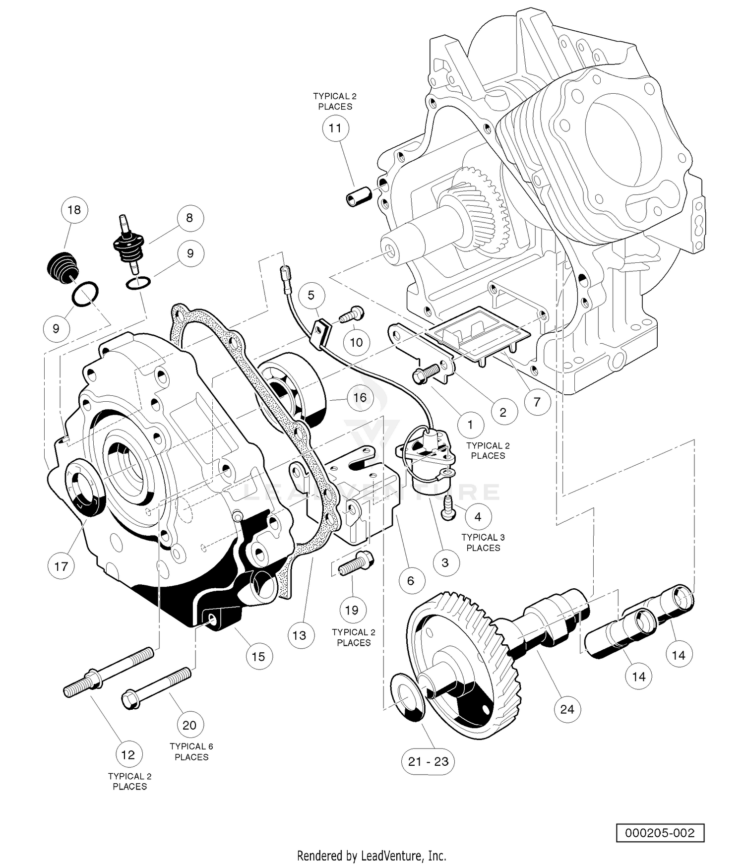 FE350 Engine without ACR - Crankcase, Camshaft, and Oil Sensor