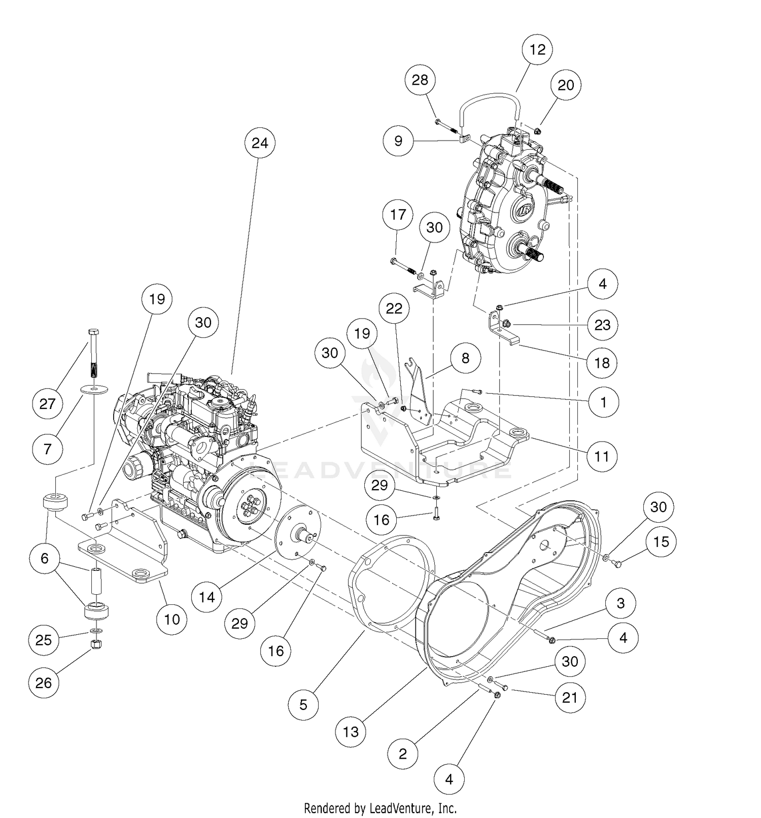 Kubot D722 Diesel Engine Mounting