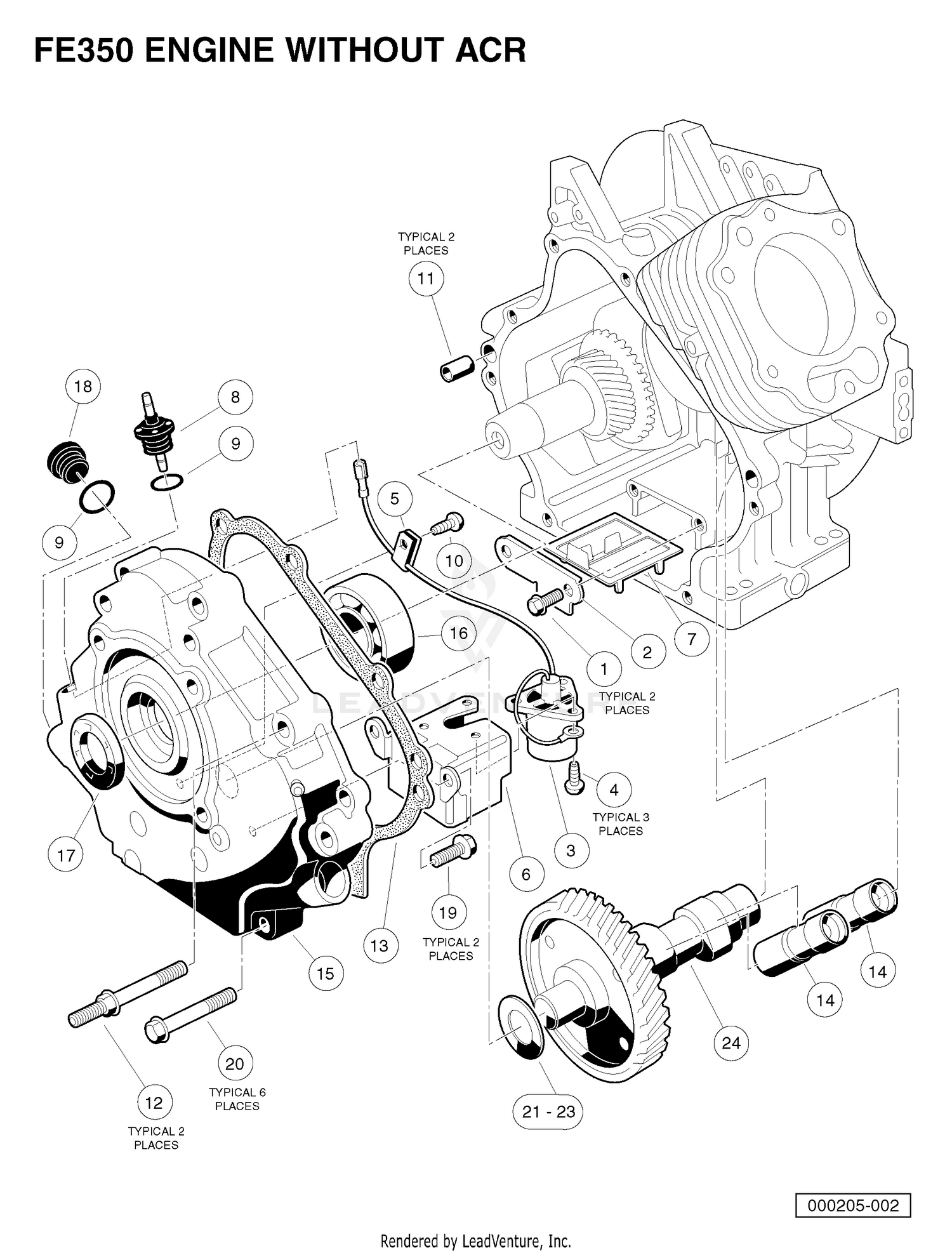 FE350 ENGINE WITHOUT ACR - CRANKCASE, CAMSHAFT, AND OIL SENSOR
