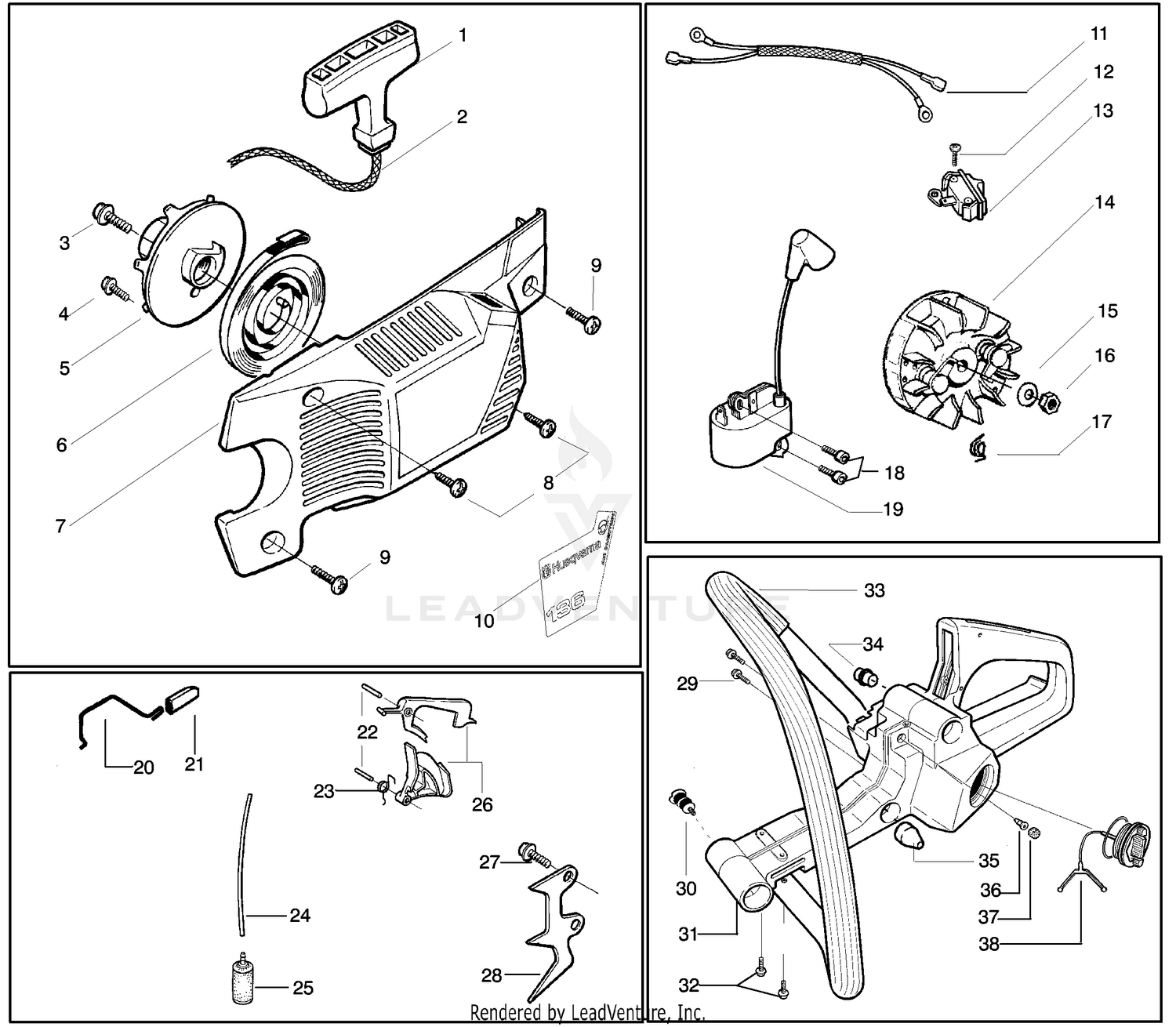 Starter & Ignition / Flywheel & Fuel Tank / Handle & Throttle Control