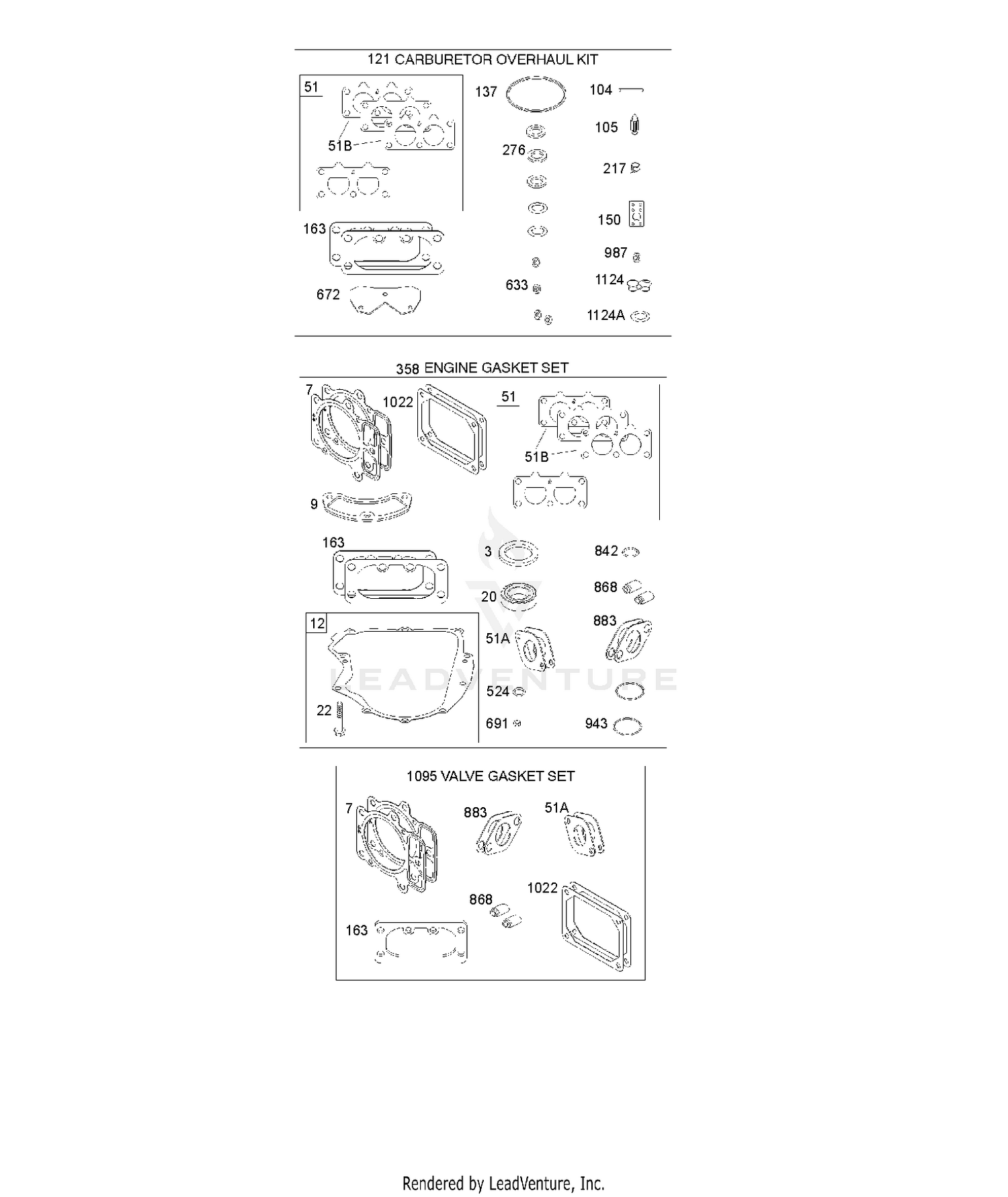 ENGINE/VALVE GASKET SET, CARBURETOR OVERHAUL KIT 10