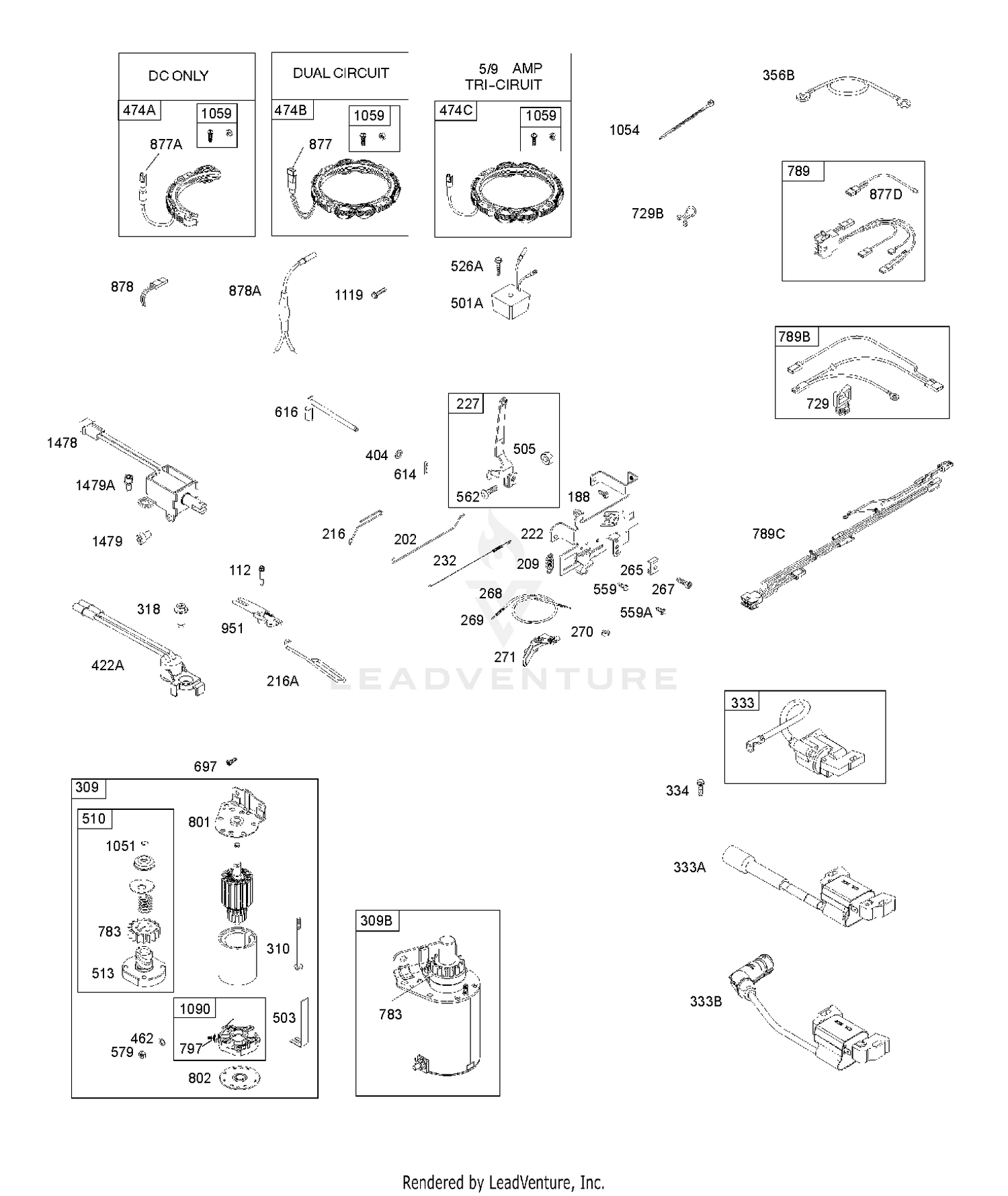 CONTROLS, ALTERNATOR, WIRE ASSY, ELECTRIC STARTER, GOVERNOR SPRING, IGNITION 2
