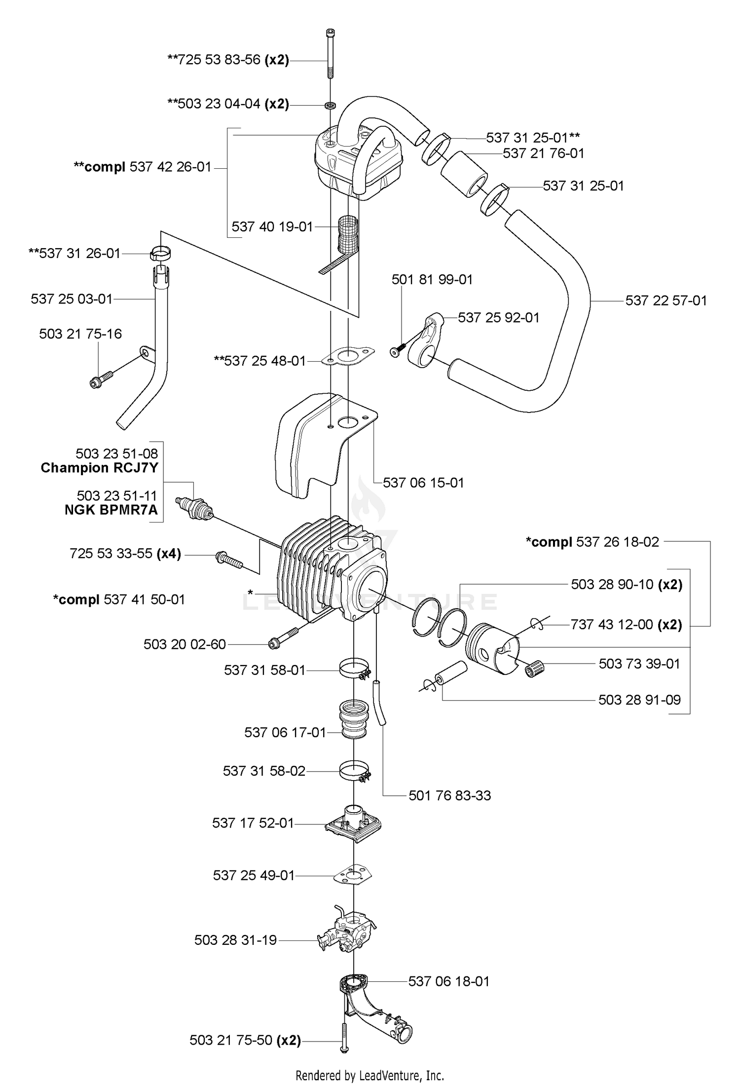 Muffler, Piston/Cylinder & Carburetor/Intake