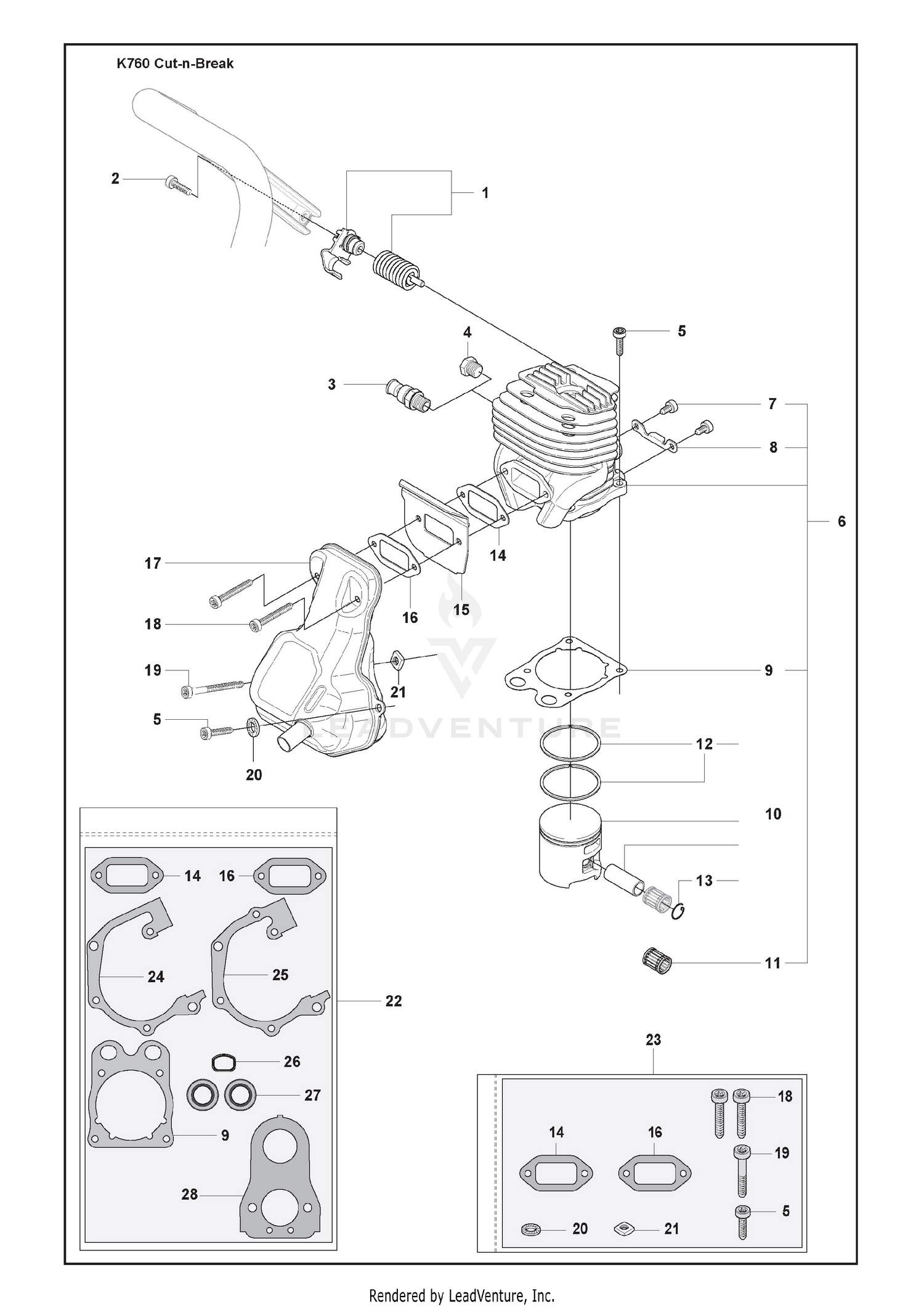 Cylinder Assy and Muffler and Muffler Mounting Kit and Gasket Kit