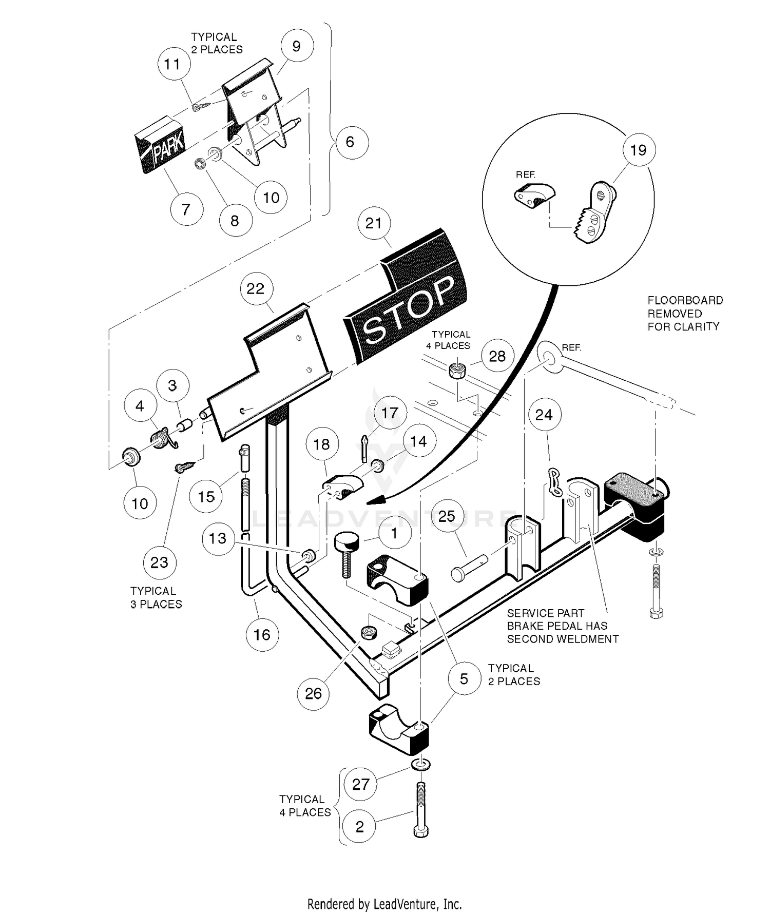 Brake Pedal Assembly - Vehicles with Two-Wheel Brakes