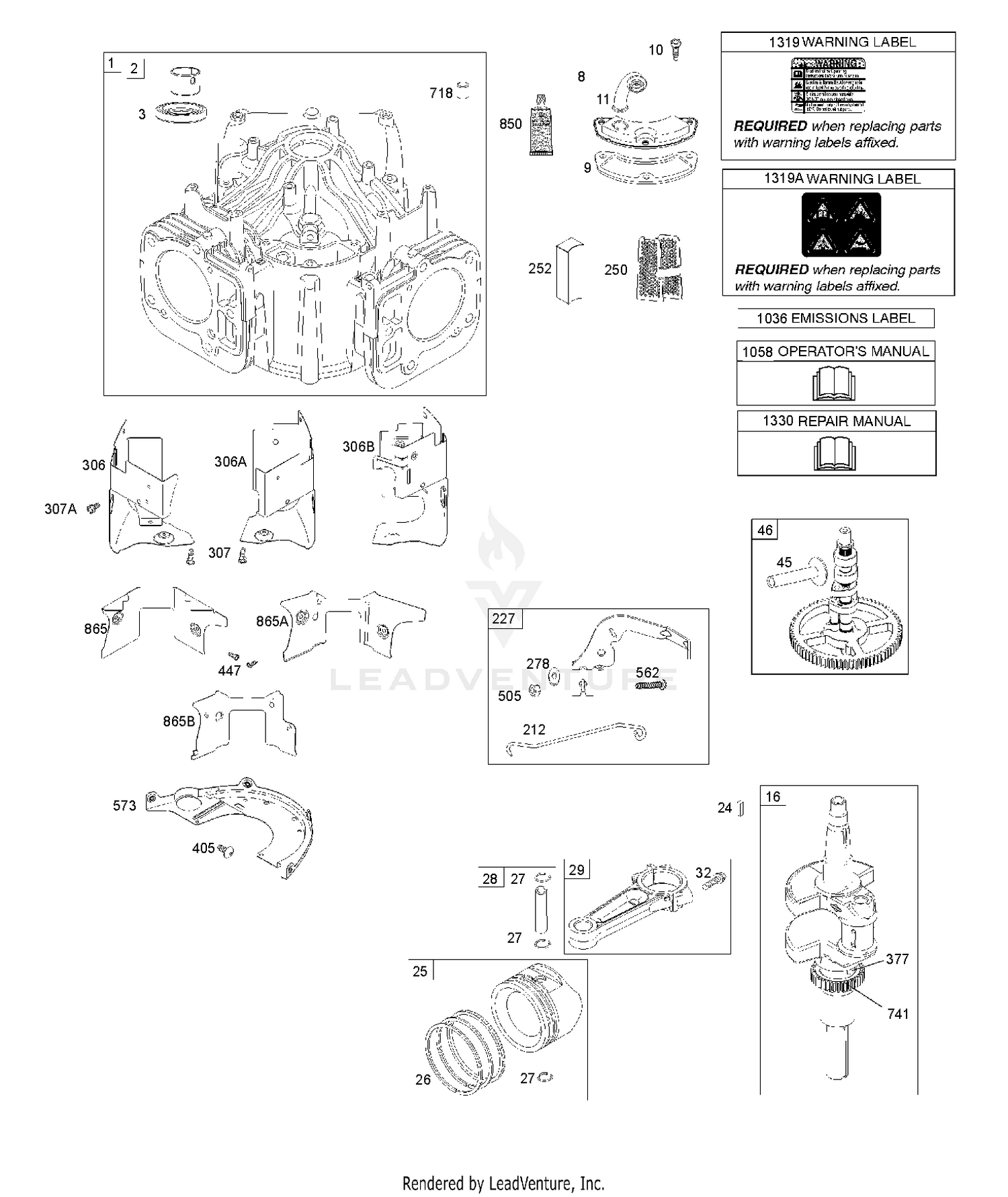 CYLINDER, CRANKSHAFT, CAMSHAFT, AIR GUIDES, PISTON/RINGS/CONNECTING ROD