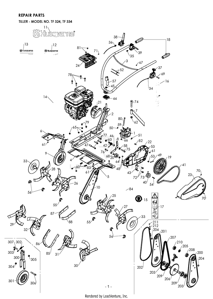 Husqvarna TF 324 - 966786801 (2014-01) Cultivator/Tiller | Partswarehouse