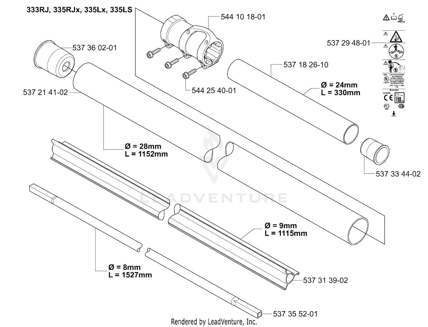 Shaft/ Tube 333RJ, 335RJx/Lx/LS