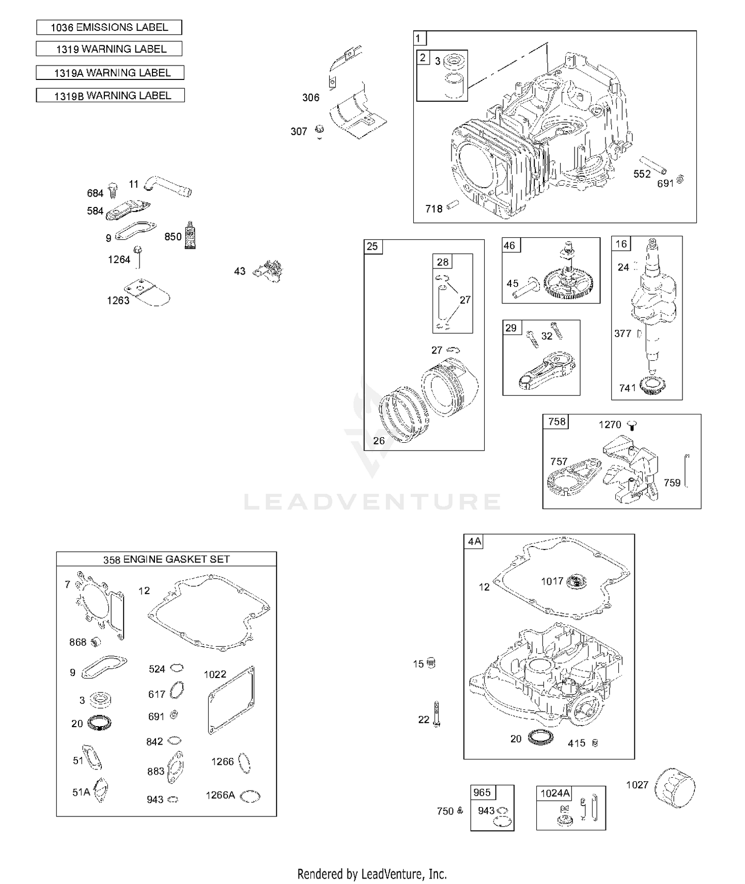 CAMSHAFT, CRANKSHAFT, CYLINDER, ENGINE SUMP, GASKET SET-ENGINE, LUBRICATION, PISTON, RINGS, AND CONNECTING ROD, WARNING LABEL 7