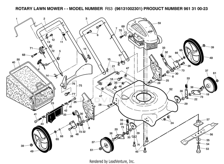 Husqvarna R53 - 96131002301 (2007-05) Walk Behind Mower | Partswarehouse