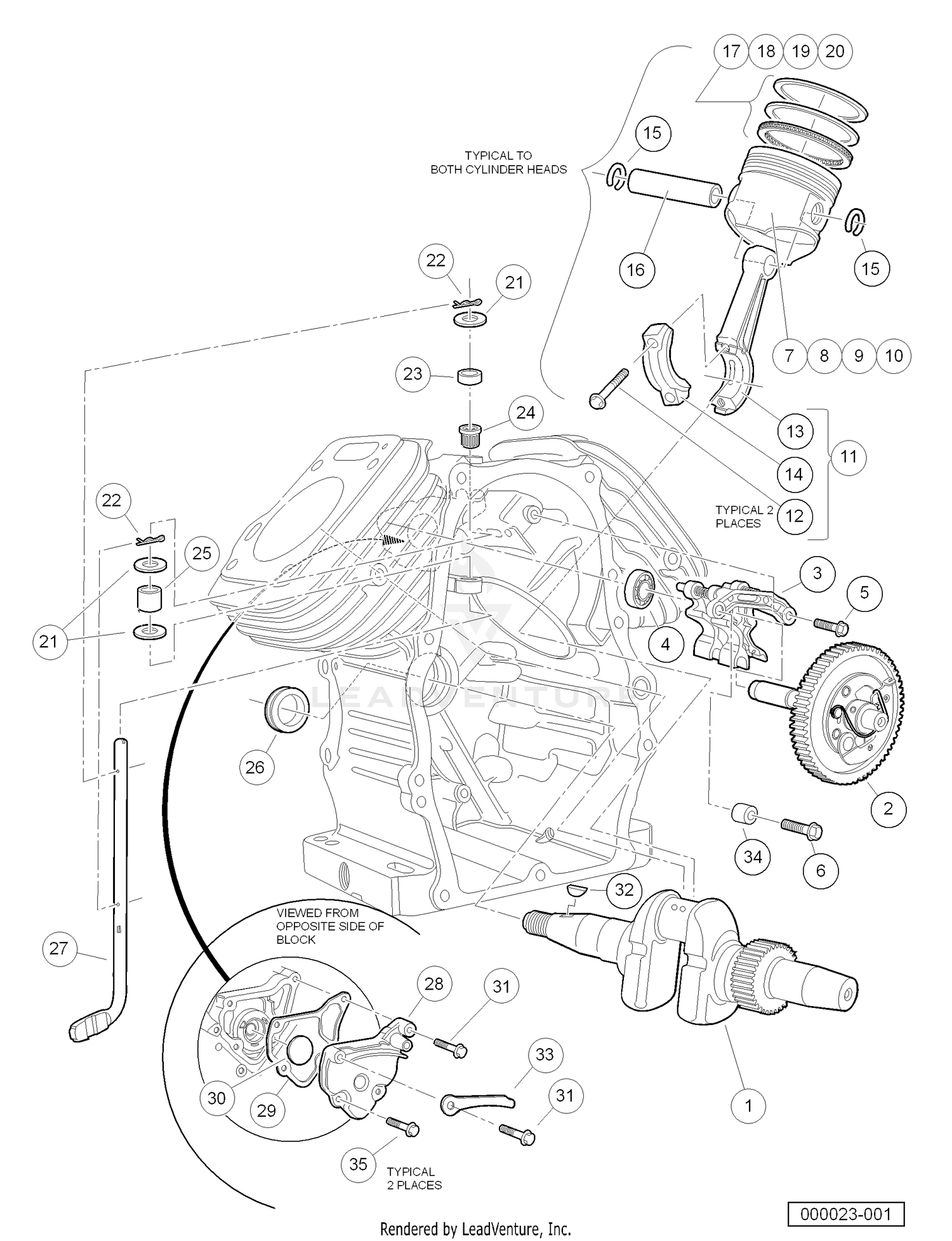 Crankcase and Crankshaft (Honda GX620 Gasoline Engine)