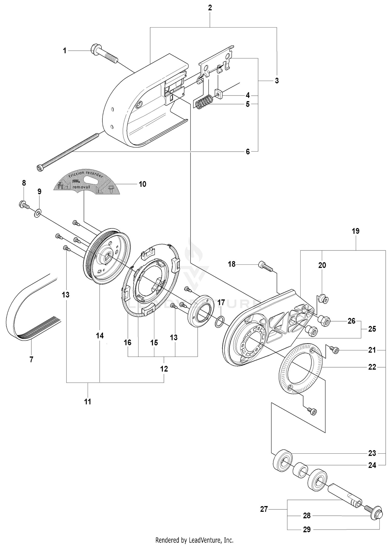 Belt Guard and Pulley and Friction Retarder and Bearing Housing