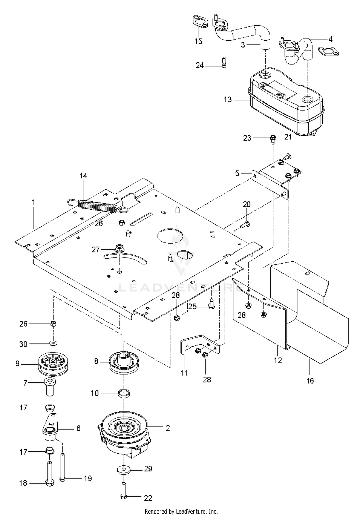 ENGINE MOUNTING, GUARDS & MUFFLER