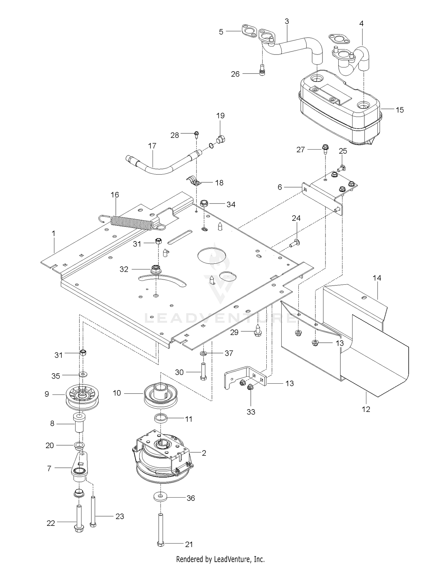 ENGINE MOUNTING, GUARDS & MUFFLER