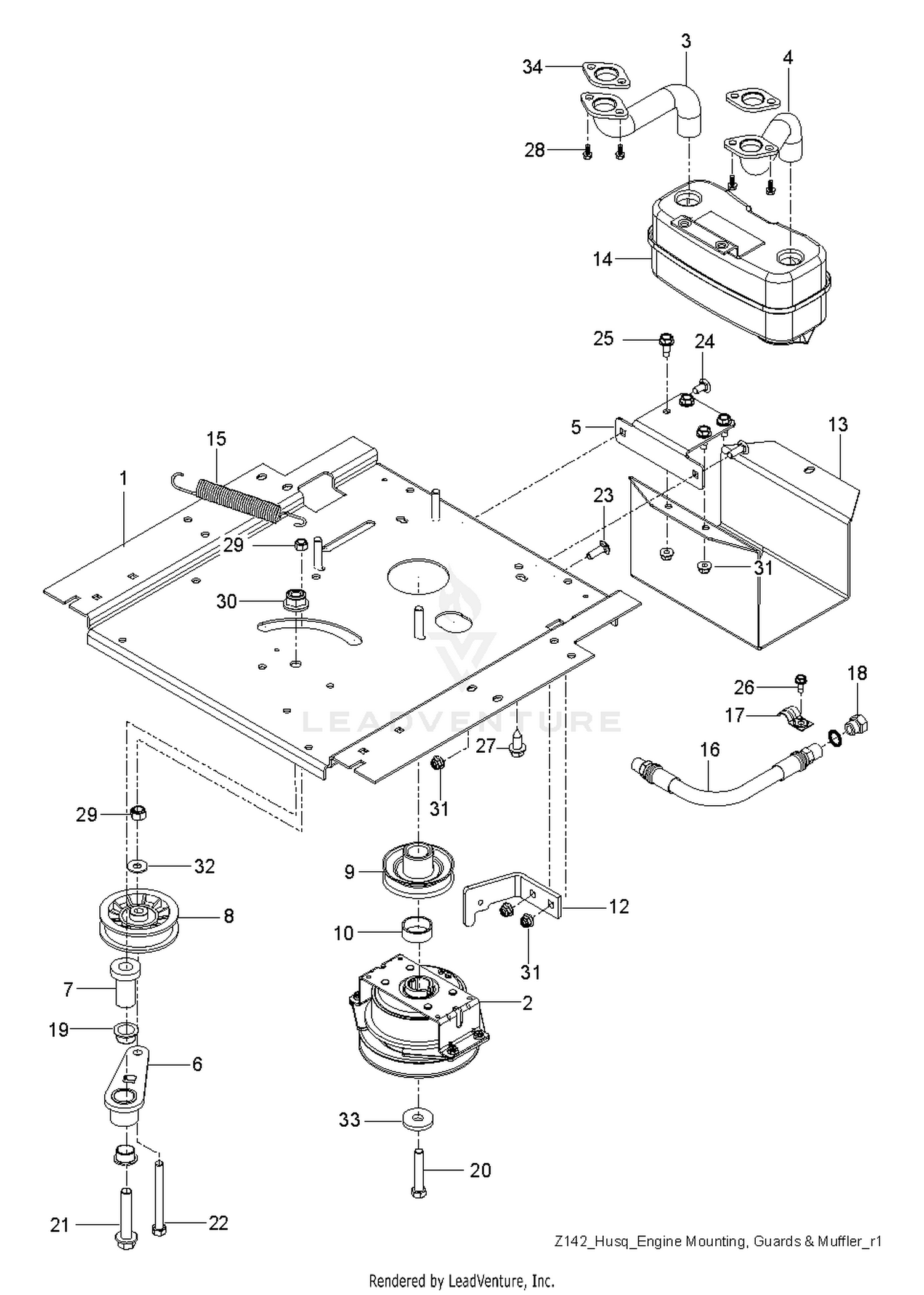 ENGINE MOUNTING, GUARDS & MUFFLER