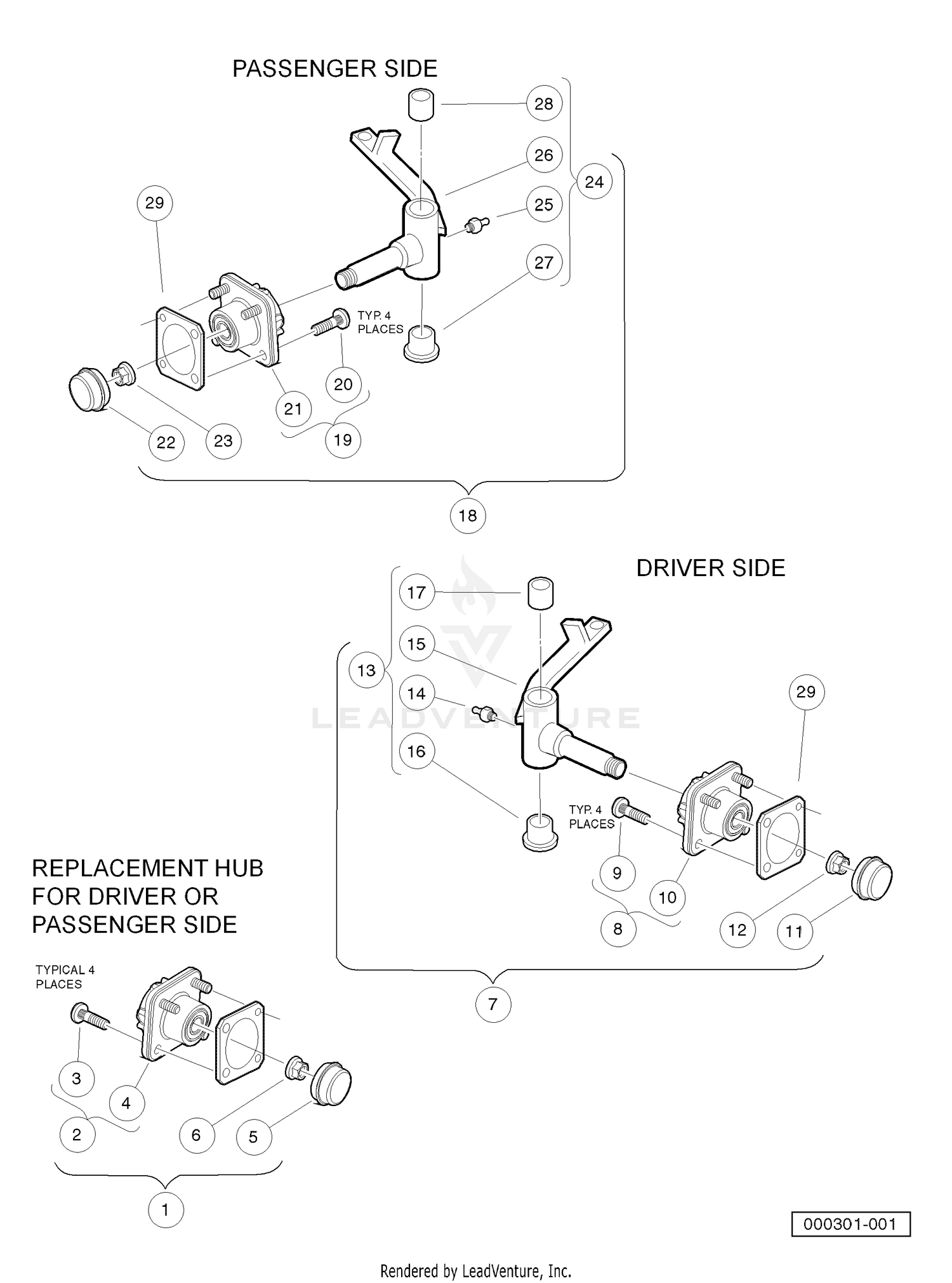 Front Spindles and Hubs - Earlier Style